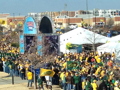 NDSU fans line the streets surrounding Toyota Stadium in Frisco, Texas before the FCS National Championship game between NDSU and Towson. NDSU fans line the streets surrounding Toyota Stadium in Frisco, Texas before the FCS National Championship game between NDSU and Towson.